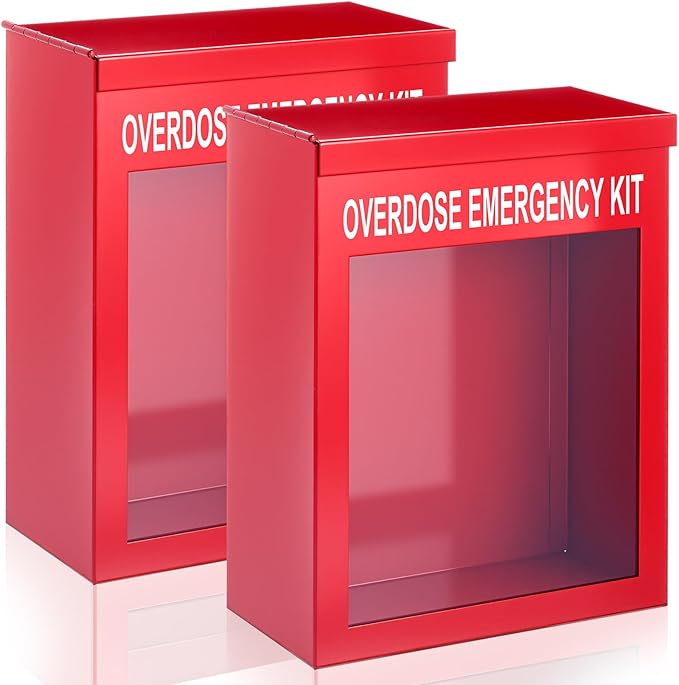 Zonon 2 Pcs Naloxone Overdose Kit Non Locking Cabinet Wall Mountable Break in Case of Emergency Box Opioid Overdose with Acrylic Window 7 1/4 x 9 1/8 x 3 5/8 Inches Medication Not Included (Red)