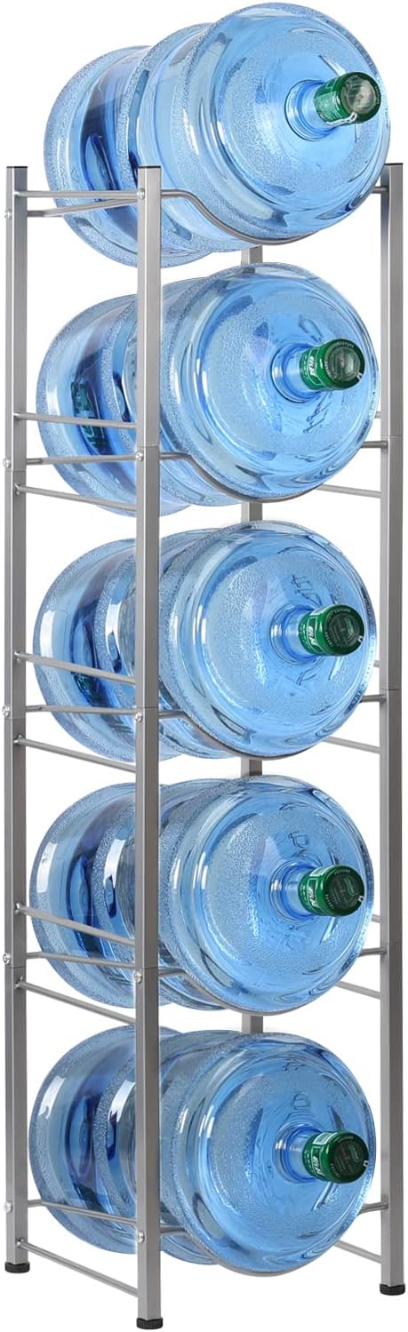 LIANTRAL 5 Gallon Water Jug Holder, 5 Tiers Silver Heavy Duty Water Rack Freestanding, Water Bottle Organizer for Home Office