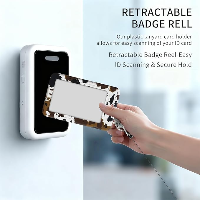 ID Badge Holder with Retractable Lanyard for Women & Men,Vertical ID Card Holder Wallet,Clear Window&Card Slot,Detachable Neck Strap for Nurse Teacher Office,Cow Print