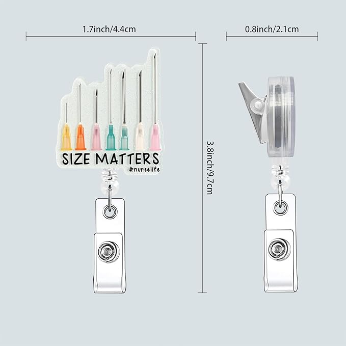 Nurse Badge Reel, Retractable Badge Holder with Alligator Clip, Glitter Acrylic Id Card Badge Buddy for Rn CNA Techer Office (Size Matters)
