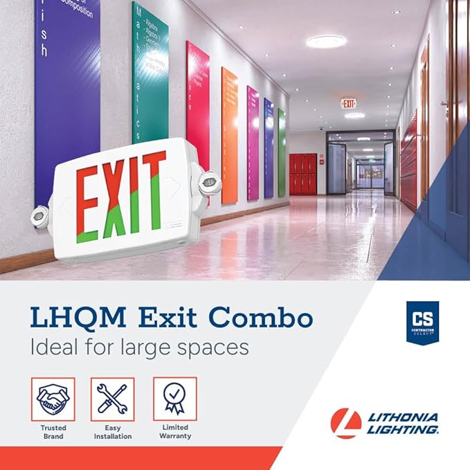 Lithonia Lighting Quantum LED Exit Sign Emergency Light Combo, Exit Sign and Emergency Lights for Business, 2-Head Fixture, Red/Green Selectable Letters, White (LHQM S W RG MVOLT M6)