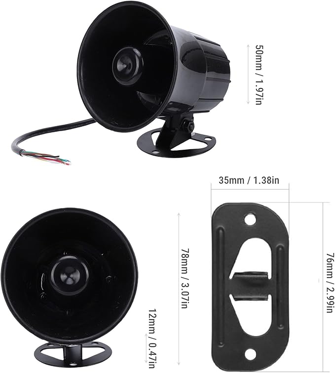 Sanpyl Alarm Horn Siren PA Speaker, 120dB 15W 8 Sound Loud Car Siren Vehicle Horn Hooter / Ambulance / Boat / Traffic Sound, Black