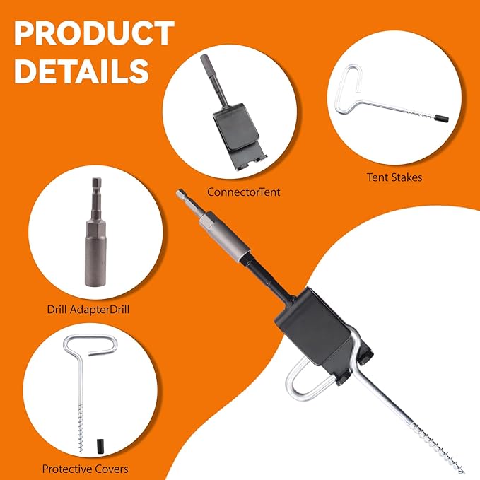15 Pcs Ice Fishing Anchor Tool Kit – Includes 6 Ice Tent Stakes, 6 Adjustable Rope Hangers (118" Length), Ice Anchor Drill Adapter with 1/4" Adapter Head Storage Bag for Ice Fishing Shelters Tents