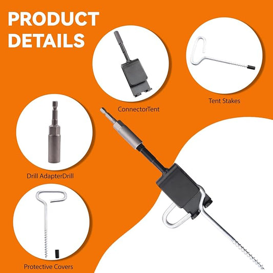 15 Pcs Ice Fishing Anchor Tool Kit – Includes 6 Ice Tent Stakes, 6 Adjustable Rope Hangers (118" Length), Ice Anchor Drill Adapter with 1/4" Adapter Head Storage Bag for Ice Fishing Shelters Tents
