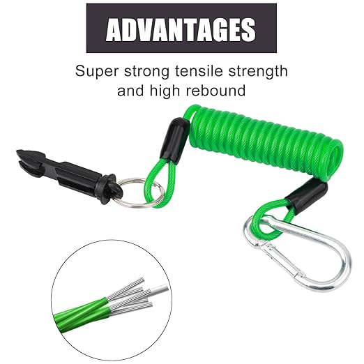4pcs 183cm/6ft Trailer Breakaway Cable, High Rebound Spring Coiled Emergency Brake Safety Cable Kit for RV Towing Trailers Campers Accessories (Green)
