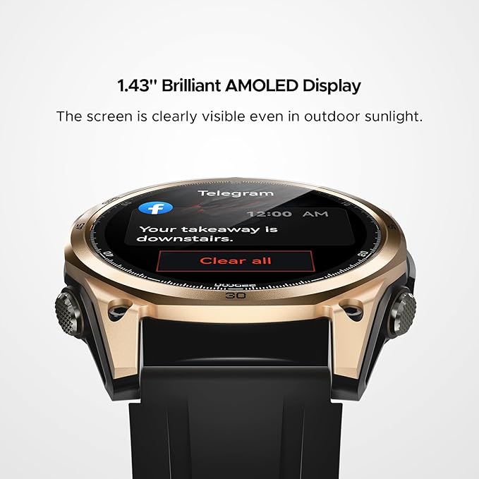 DOOGEE Anywise W1 Smart Watch 5ATM Waterproof Dual-Band GPS Fitness Tracker, 1.43'' AMOLED Screen Men Watches for Android and iPhone, 170+ Sports Modes, Bluetooth Call/18 Days Battery/2 Straps
