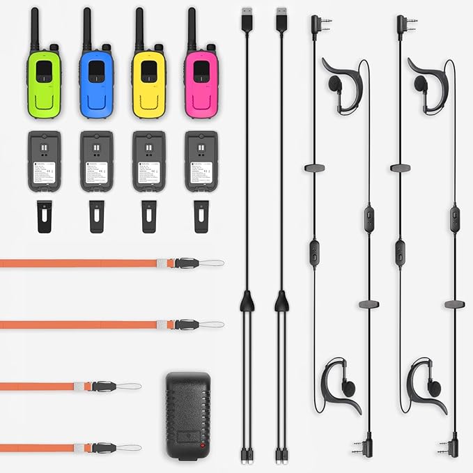 Radioddity FS-T3 Walkie Talkies for Adults Kids Long Range 4 Pack Rechargeable Walky Talky FRS Two Way Radio, 22 Channels License Free USB Charging with Flashlight Boys Girls Gift for Camping Hiking