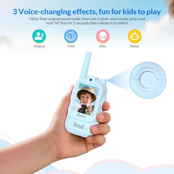 Mafiti Toys for 3 4 5 6 7 8 Year Old Boys Girls Mini Video Walkie Talkies for Kids 2 Pack Rechargeable 1000 Feet Range Birthday Indoor Outdoor (Blue+Pink)