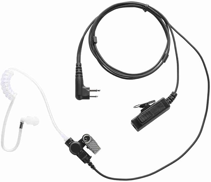 RDM2070D 2-Pin 2-Wire Motorola Walkie Talkies Earpiece Surveillance Kit Compatible with CLS1410 CLS1110 CP200D GP300 GP2000 BPR40 Radio with Big PTT Mic Tansparent Acoustic Tube Headset