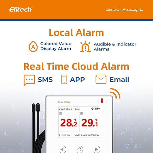 Elitech WiFi 5G/2.4G Digital Temperature Data Logger Remote Real-Time Temperature Monitor Cloud Data Storage SMS/Email/APP/Web Alarm, Dual External Temp Probe 16.4ft, RCW-800W-TDE-10PACK(-40~176℉)