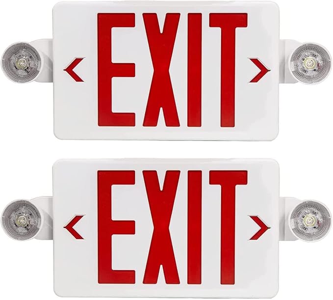 LED Exit Sign with Emergency Light, Double Sided Red with Battery Backup, Rotatable Light Head, AC 120V/277V, UL Listed Commercial LED Emergency Exit Light (2Pack, Red)