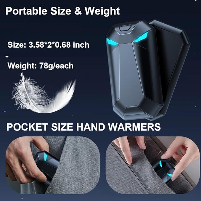 Hand Warmers Rechargeable 2 Pack,6000mAh Electric Hand Warmer Portable Reusable Magnetic Pocket Heater, 3 Heating Modes for Winter Walking,Hiking,Fishing,Skiing,Cycling