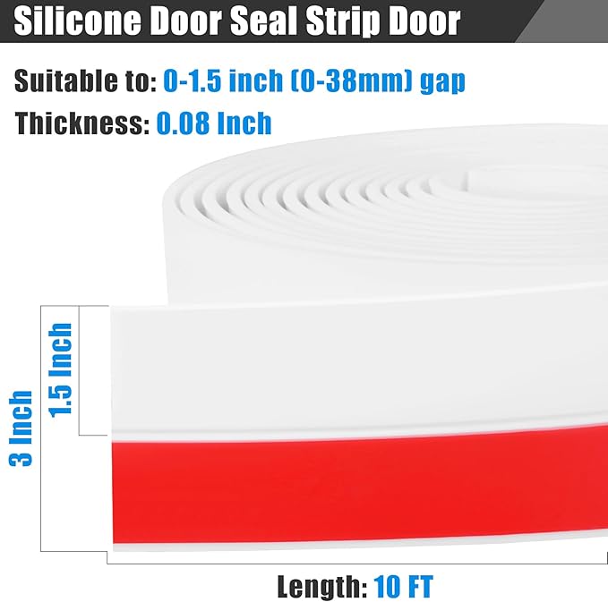 Draft Seal Tape for Doors and Windows 3 in x 10 Ft Silicone Weather Stripping Extra Thick 2mm Door Seal Strip with Strong Adhesive Draft Insulation Stopper Side Seal - White