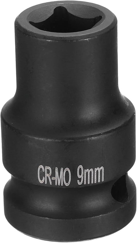 HARFINGTON 4 Point Square Socket 1/2" Drive 9mm Metric Square Impact Socket CR-MO Blackening Standard Wheel Sockets Pneumatic Socket Tool for Auto Repair Mechanical Maintenance Home Use