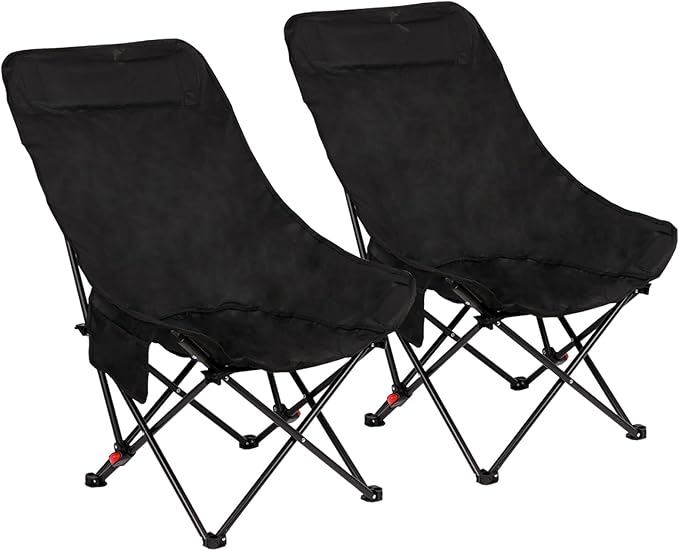 Outdoor Folding Camping Chairs 2 Pack，3-Stage Adjustable High Back Chair – Supports 660 lbs，Comfortable Thickened Sponge Cushion 600D Oxford Fabric Portable with Storage Bag & Side Pocket (Black)