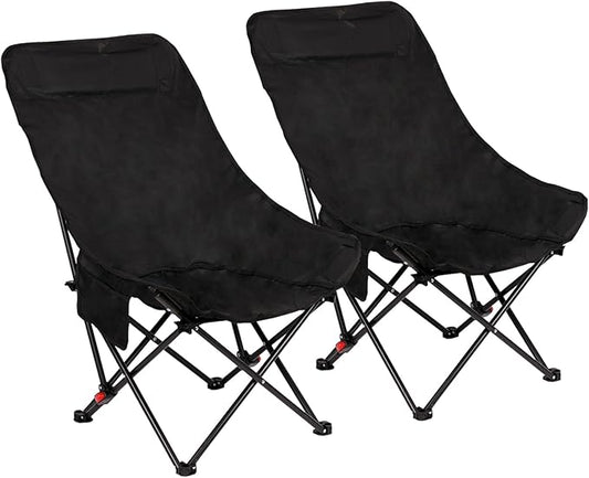 Outdoor Folding Camping Chairs 2 Pack，3-Stage Adjustable High Back Chair – Supports 660 lbs，Comfortable Thickened Sponge Cushion 600D Oxford Fabric Portable with Storage Bag & Side Pocket (Black)
