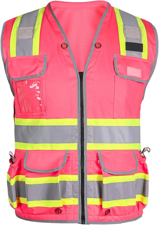 HYCOPROT Reflective Safety Vest Class 2 High Visibility Heavy Duty Construction Vest with Padded Neck,Meet ANSI/ISEA Standard