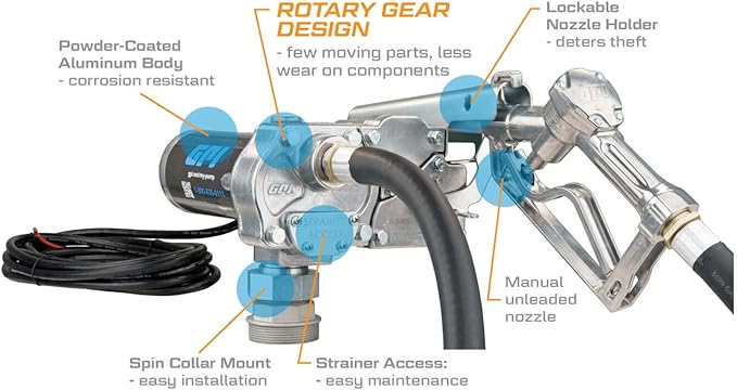 GPI - M-240 Series Fuel Transfer Pump, Manual Shut-off Nozzle,15 GPM, 24 Volt (110000-70)