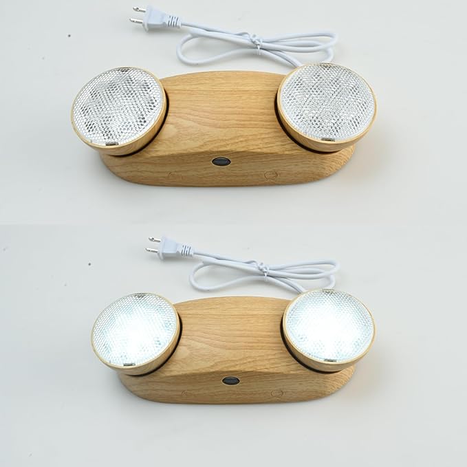 Emergency Lights 200lm 4Hours with Battery Backup Commercial Emergency Light Fixtures for Business Home Power Failure Outage Lighting with Plug in Cord AC85-277V-Wood