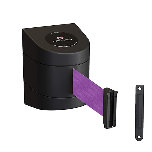 Crowd Control Warehouse - CCW Series WMB-220 Fixed Wall Mount Retractable Belt Barrier - 15 Foot, Purple Belt with Black ABS Case