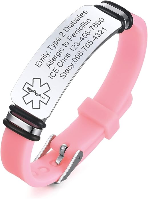 VNOX Medical Alert Bracelets for Men & Women Kids with Free Engraving Adjustable Stainless Steel Mesh Emergency Medical ID Bracelets Wristband
