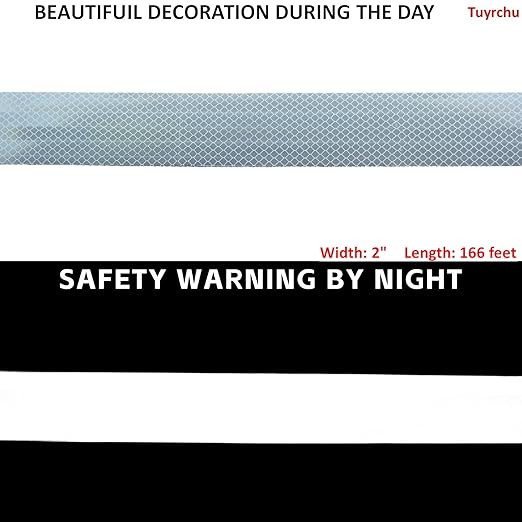 Non Fading Reflective Tape White Outdoor Waterproof 2 inch Wide for Truck, High Visibility Safety Warning Adhesive Strips (166 feet)