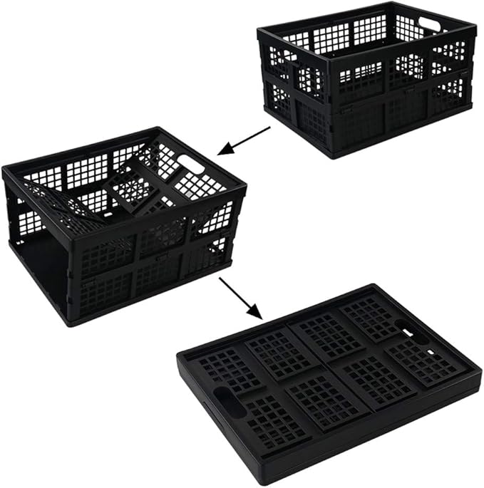 Morcte 34 L Plastic Rectangular Collapsible Crates, Folding Crates Storage, Pack for 3, Black