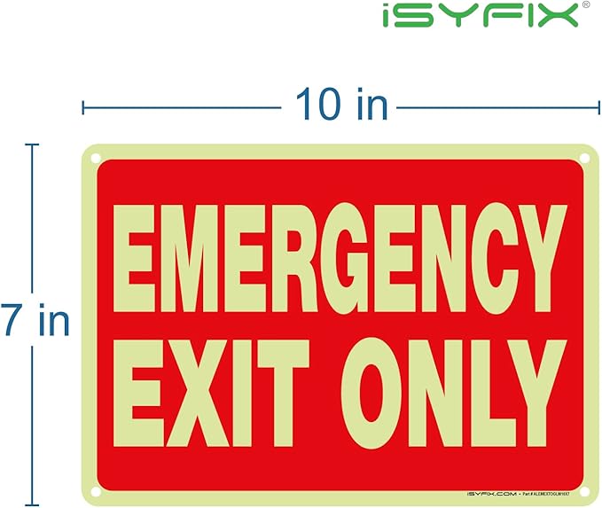 iSYFIX Emergency Exit Only Signs – 5 Pack 10x7 Inch – 100% Rust Free .040 Aluminum Signs, Glow in the Dark Laminated for Ultimate UV, Weather, Scratch, Water and Fade Resistance, Indoor and Outdoor