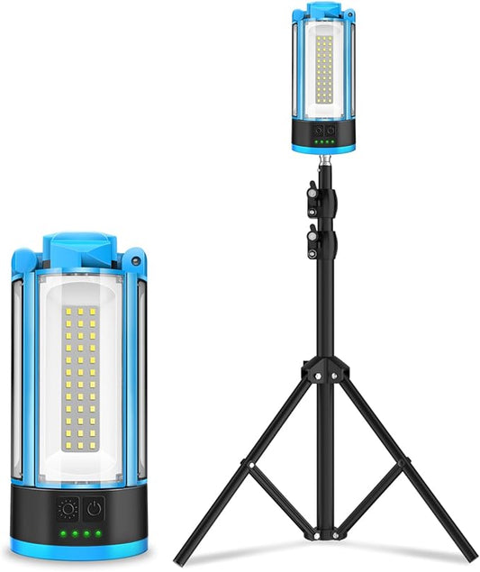Camping Light with Stand, 4100LM Dimmable Cordless Work Light with 3 Modes, 4 LED Lamp Heads Magnetic Emergency Flashlight with Detachable Tripod