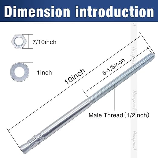 1/2" x 10" Wedge Anchor, for Cement and Concrete only, zinc-Plated Carbon Steel Screws and lag Bolts （25 pcs