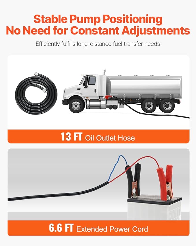 VEVOR Diesel Fuel Transfer Pump Kit, 12V 10 GPM DC with Automatic Shut-off Nozzle and Hose, Portable Electric Self-Priming Fuel Extractor Pump, for Diesel, Kerosene, Machine Oil, and Transformer Oil