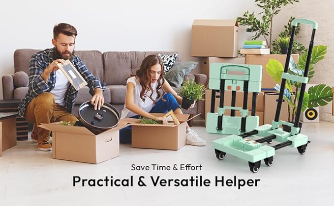 Folding Hand Truck 500lbs, Portable Heavy Duty Dolly Cart, 6 Wheels Collapsible Luggage Cart with 2 Elastic Ropes - Compact Trolley Cart for Easy Moving - Ideal Hand Cart for Travel and More