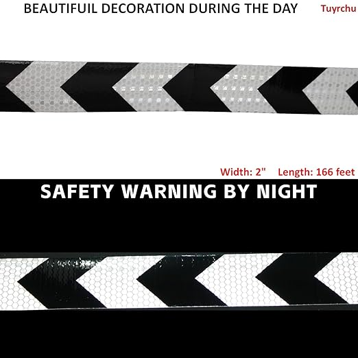 Reflective Tape Black and White 2 inch Wide for Cars, Outdoor Waterproof High Visibility Safety Warning Adhesive Strips (166 feet)