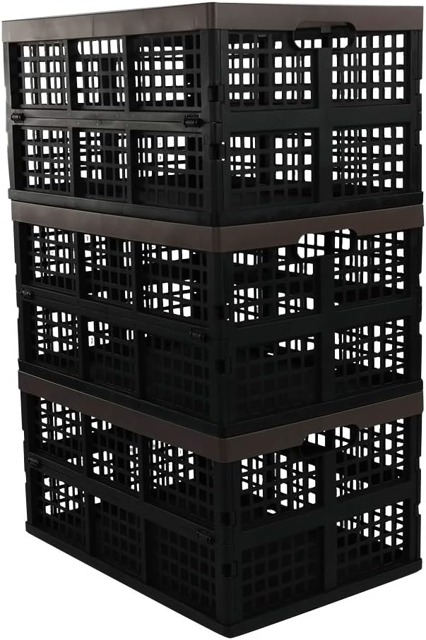 Morcte 3-Pack 42 L Plastic Collapsible Storage Crates, Stacking Folding Storage Basket