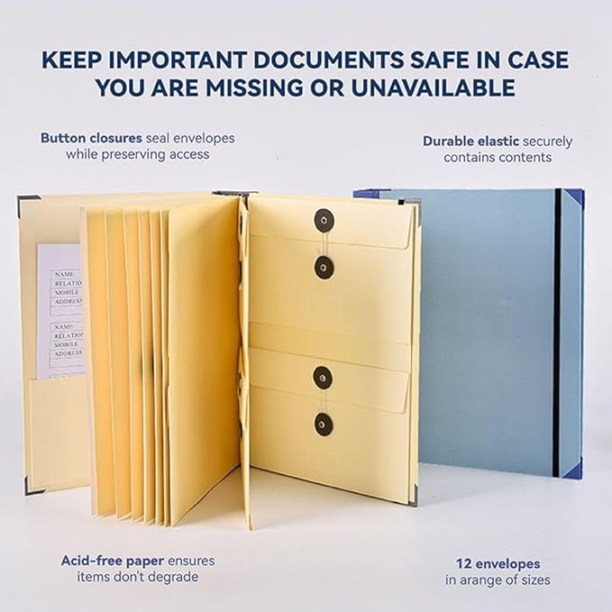 Life Book Document Organizer End of Life Planner Important Documents Binder Folio Secure Storage Family Emergency Kit Estate Planning (Blue)