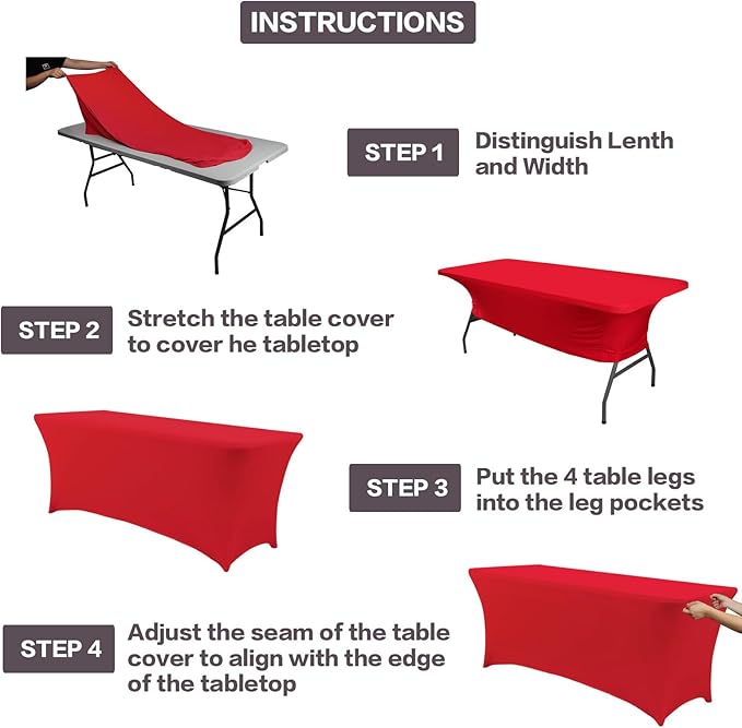 IVAPUPU 2 Pack 6FT Table Cloth for Rectangular Fitted Events Stretch Red Table Covers Washable Spandex Christmas Tablecloth Protector for Party, Wedding, Cocktail, Banquet, Festival