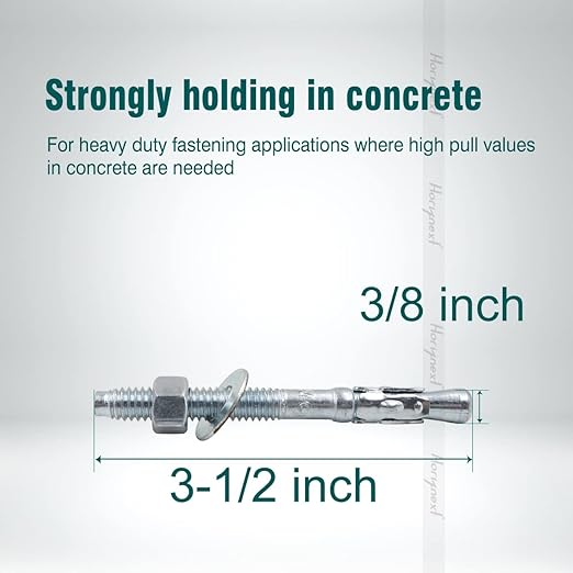 3/8 x 3-1/2 inch Carbon Steel Wedge Anchor kit for Concrete Cement Wall Floor Ground Deck Fence Base Bracket, Drill Stud Post Strong Screw Bolt Set.(10 pcs)