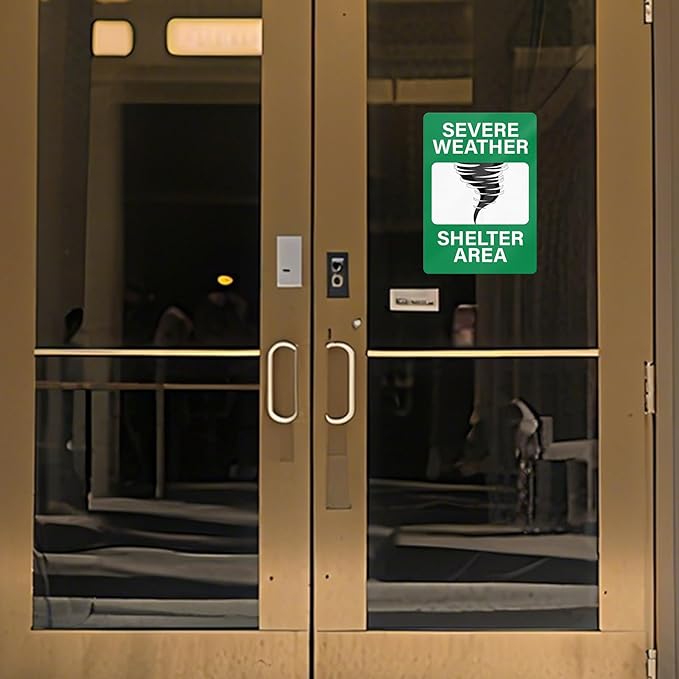 10 PCS Severe Weather Shelter Area Sign 10 × 7 Inches Vinyl Emergency Security Stickers Waterproof Self Adhesive Fade Resistant Signage for Indoor Outdoor Use