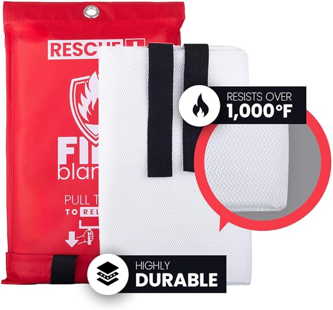 Rescue+ Emergency Fire Blanket for Home, Kitchen, Workplace & Travel, 40” x 40” Fiberglass Flame Retardant Safety Blanket, Fire Suppression for House, Camping, Car Emergencies - 1 Pack