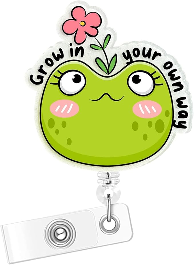 Motto Badge Holder Retractable Clip, Forg Cute Badge Reel for Nurse Essentials, Funny Glitter Badge Buddy for School Rn CNA Office Worker (Humorous)