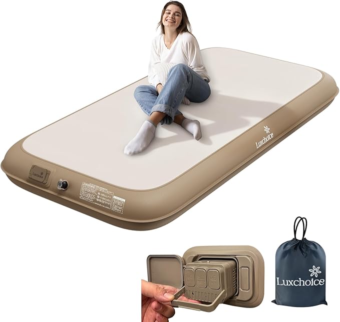 Camping Air Mattress Sleep Cloud Twin with Built in Pump No Air Leak 2 Mins Upgraded Inflatable Mattress Adjustable Firmness Blow up Mattress Ultra Support 1100LBS Portable Home Guests Camping Travel