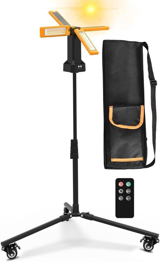 13200mAh Rechargeable Solar Work Light with Folding Stand and Carrying Bag, AODOO 8000 Lumen Stepless Dimmable , White/Warm/Nature White/RED(SOS) with Detachable Tripod (Orange(Tripod with Pulley))