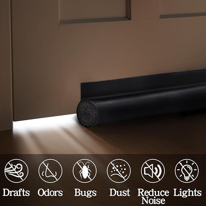 MAXTID Door Draft Stopper 36 Inch Black Adjustable Door Draft Blocker Front Door Draft Guard for Bottom of Doors Weather Stripping Door Seal Strip