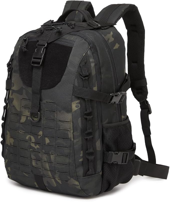 Military Tactical Backpack For Men Laser-Cut Molle Daypack 3 Day for Hiking,Working,Travel (black camo)