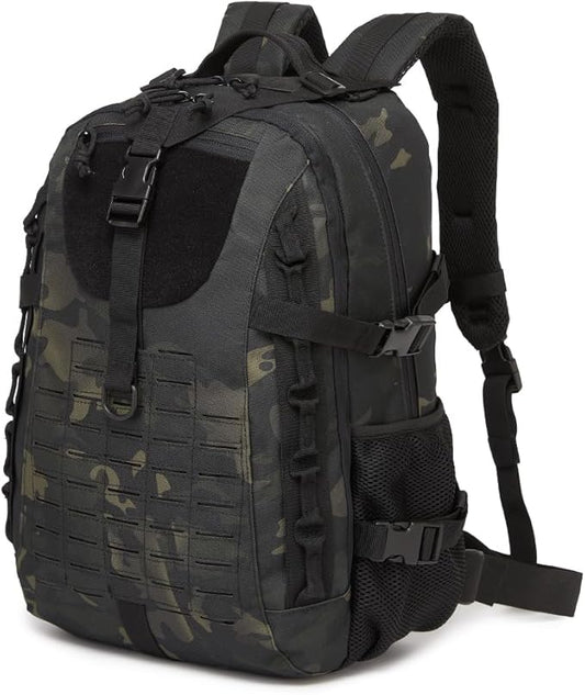 Military Tactical Backpack For Men Laser-Cut Molle Daypack 3 Day for Hiking,Working,Travel (black camo)
