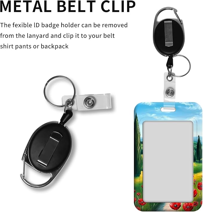 ID Badge Holder with Retractable Lanyard for Women & Men,Vertical ID Card Holder Wallet,Clear Window&Card Slot,Detachable Neck Strap for Nurse Teacher Office,Beautiful Ltalian Landscape