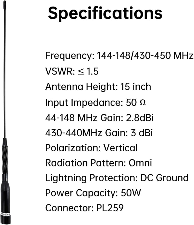 UV200 Dual Band Antenna,15 Inch Heavy-Duty Spring 144/430MHz Ham Radio Antenna, Perfect for Mobile Ham Radio Station