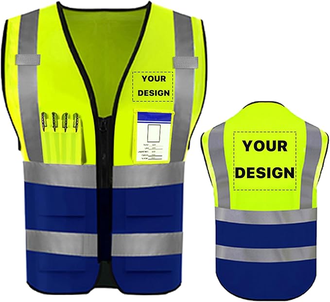 YOWESHOP High Reflective Visibility Safety Vest Custom Your Logo Safety Workwear with Reflective Strips and Pockets