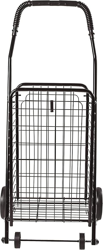 DMI Utility Cart with Wheels to be used for Shopping, Grocery, Laundry and Stair Climber Cart, Weighs 7.5 Pounds but holds up to 90 Pounds, Compact and Foldable, Black