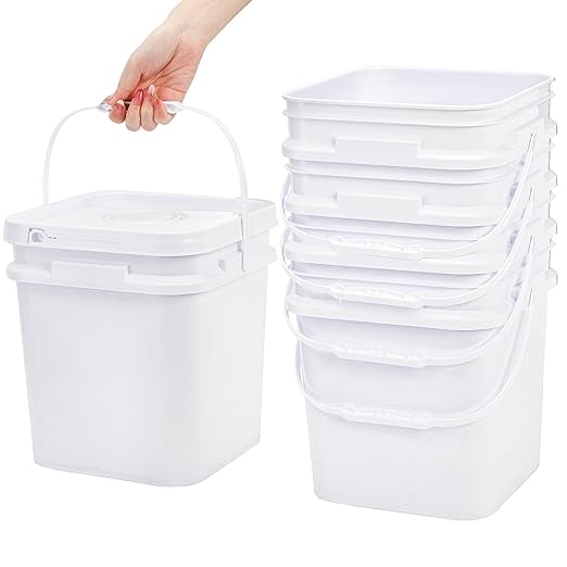 Peohud 5 Pcs 3.2 Gallon Food Grade Bucket with Lid, Square Plastic Pail with Handle for Storing Dry Food, Beans, Flour, Paint, Camping, Fishing